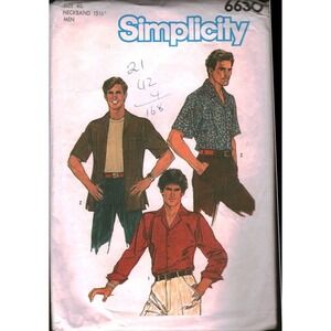 Simplicity 6630 Mens Shirt‎ Sewing Pattern Size 40 Chest Long Short Sleeve Retro